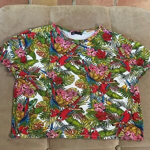 Parrot Crop Top loose tee shirt Tropical Palm
